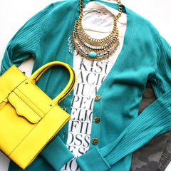 Turquoise Stone Boho Bib Necklace- Gold