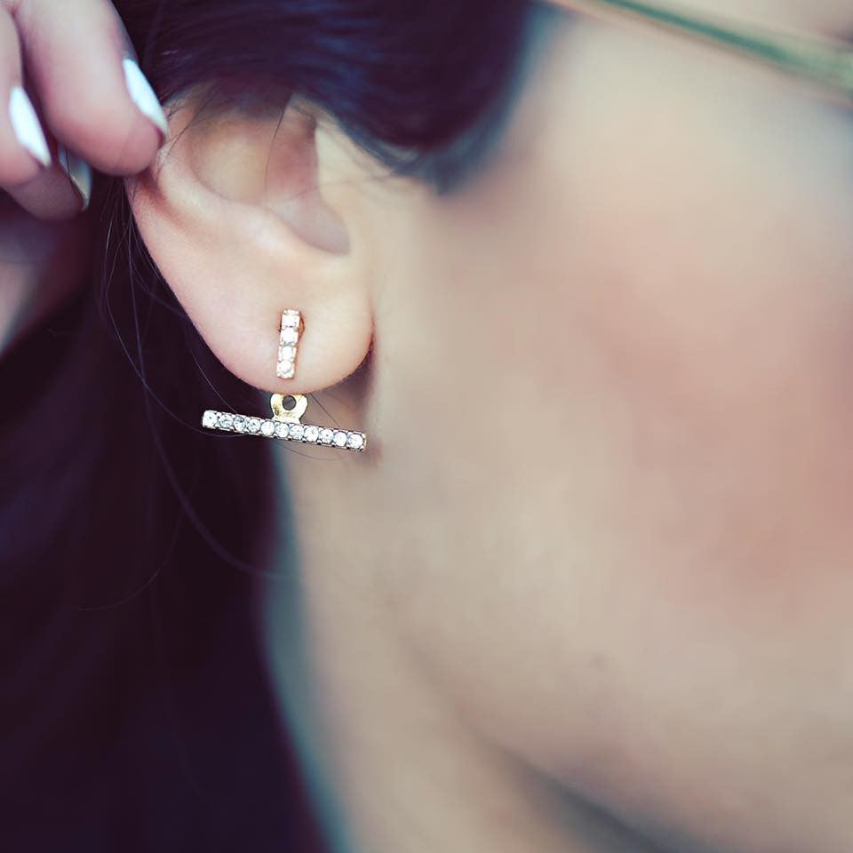 Pavé Bar Ear Jackets- Gold