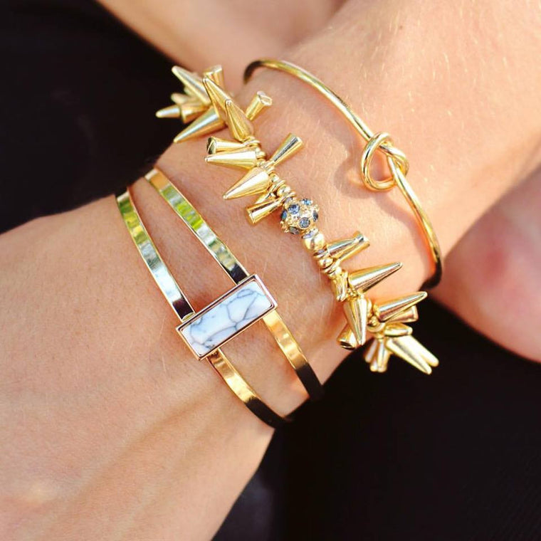 Studded Renegade Cluster Stretch Bracelet- Gold