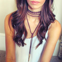 Floral Chic Choker Necklace- Brown