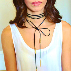 Rock Stud Choker Necklace Set- Black