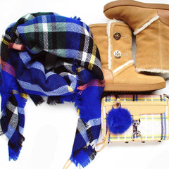 Mad For Plaid Blanket Scarf- Blue Multi