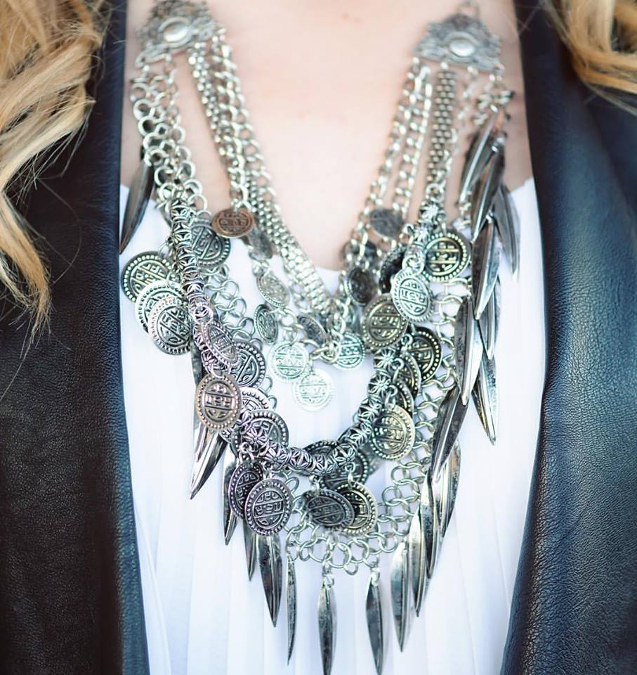 Layered Coin & Spike Fringe Necklace- Silver