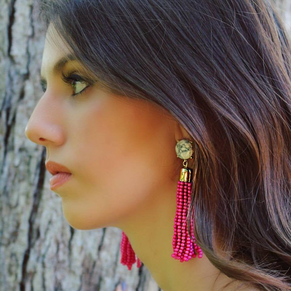 Sweet Treat Tassel Earrings- Hot Pink