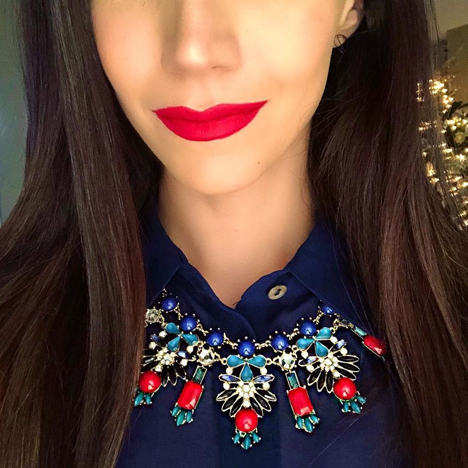 Crystal Icicle Statement Necklace- Navy & Red