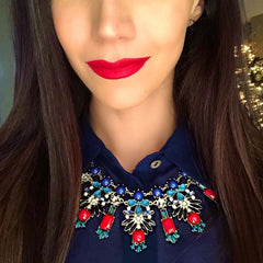 Crystal Icicle Statement Necklace- Navy & Red