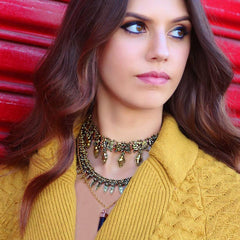 Saffron Metal Layered Choker Necklace Set- Gold