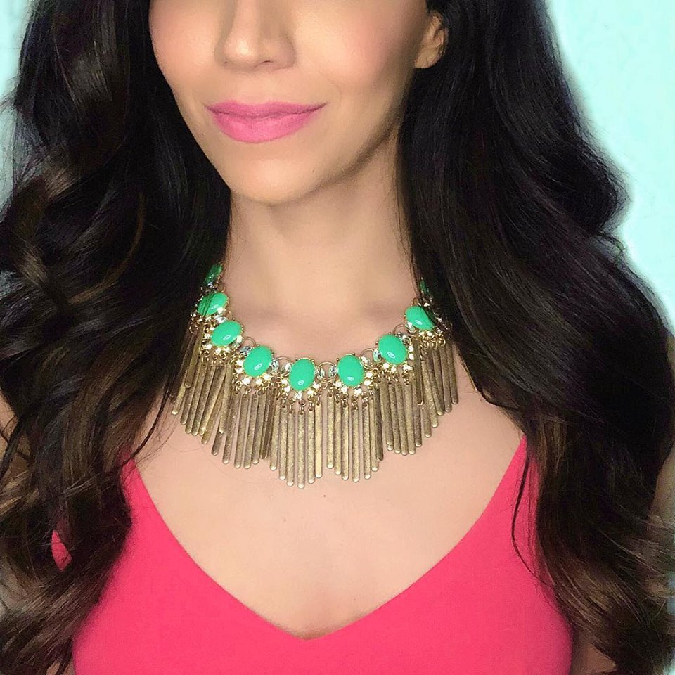 Boho Fringe Envy Statement Necklace- Green