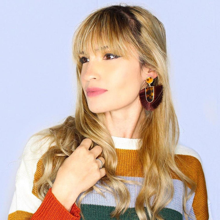 Mia Fan Fringe Earrings- Tortoise