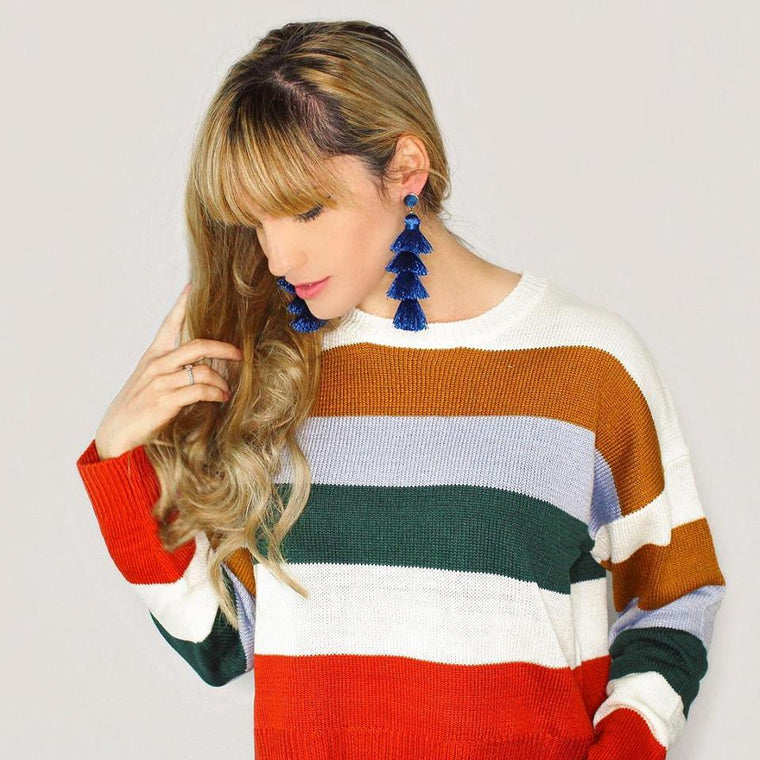 Chelsea Tassel Earrings- Navy