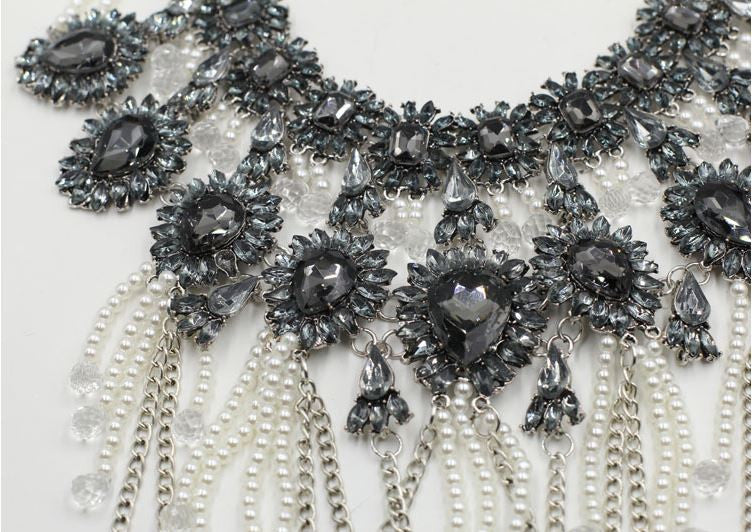 Luxe Chains & Pearls Fringe Statement Necklace
