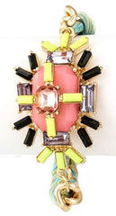 Jewel Threaded Chain Link Bracelet- Pink/Neon