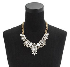 Snow White Crystal Encrusted Collar Statement Necklace