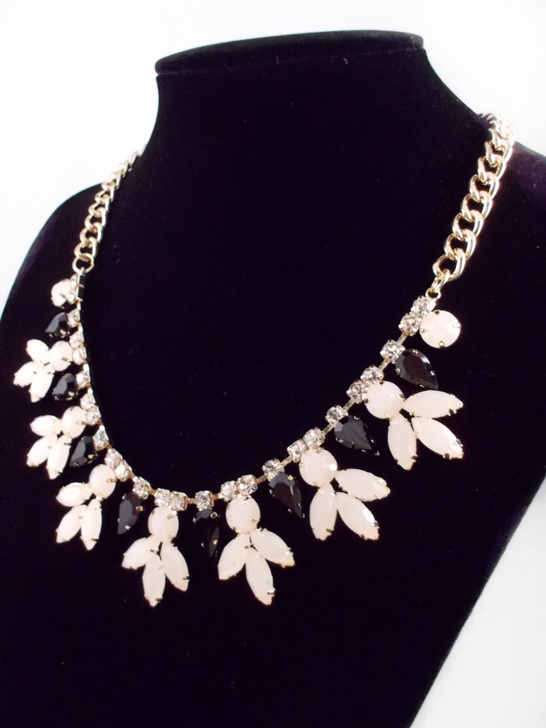 Crystal Rose Bud Necklace- Black & White