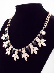 Crystal Rose Bud Necklace- Black & White