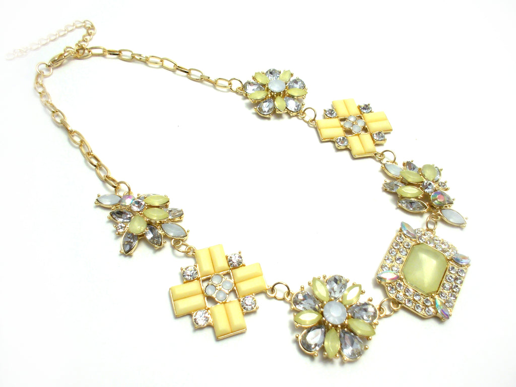 Crystal Cluster Jewels Statement Necklace- Yellow