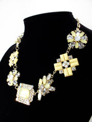 Crystal Cluster Jewels Statement Necklace- Yellow