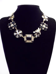 Crystal Cluster Jewels Statement Necklace- Black