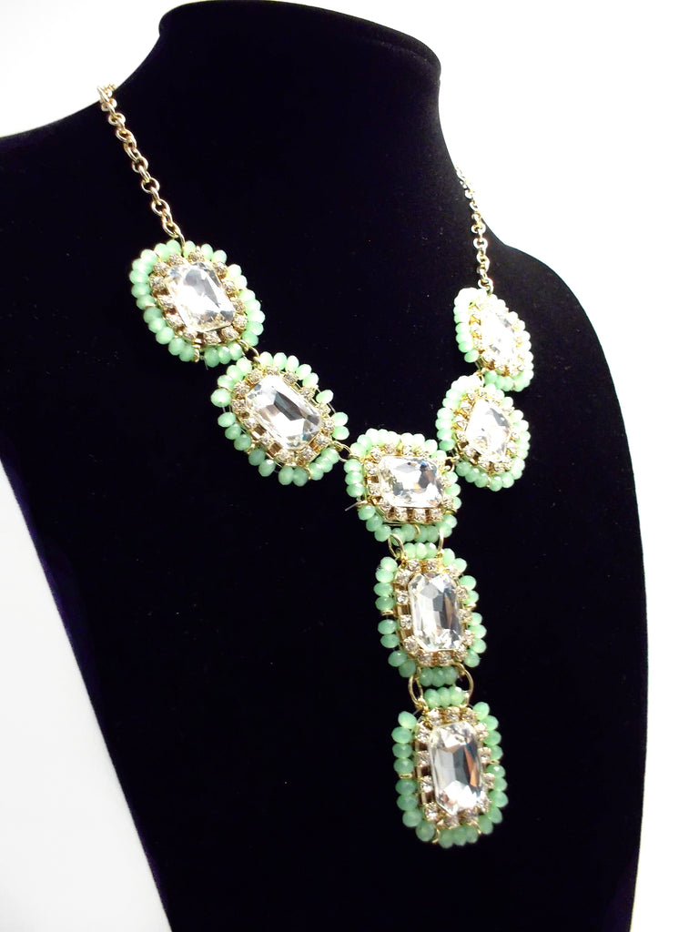 Crystal Beaded Drop Jewels Statement Necklace