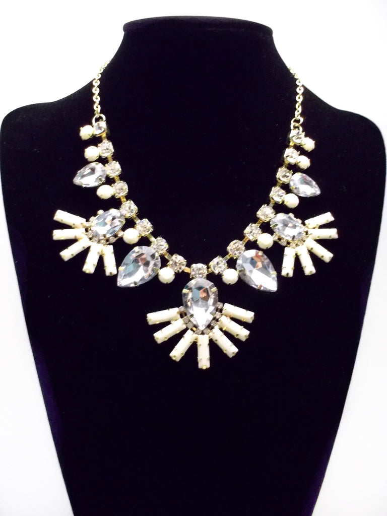 Crystal Fan Statement Necklace- Ivory