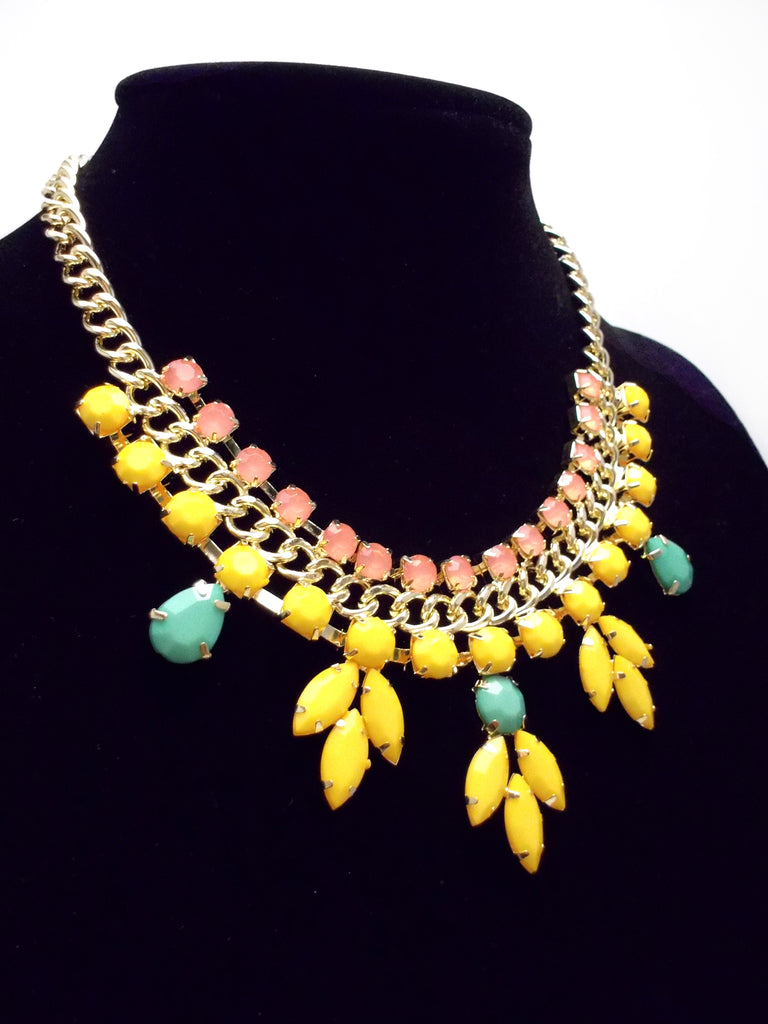 Colorful Jeweled Rose Bud Statement Necklace