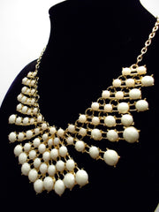 Colored Rhinestone Fan Statement Necklace- Ivory