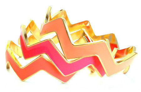 Chevron Bangles Set of 3- Coral