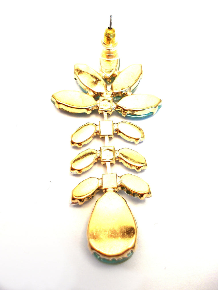 Gold Leaf Crystal Dangle Earrings-Mint