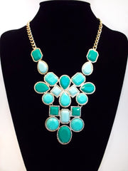 Mint & Emerald Jeweled Cluster Statement Necklace