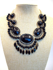 Bauble Fan Fringe Statement Necklace- Black