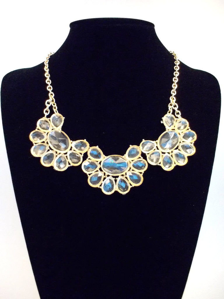 Clear Lucite Jeweled Floral Necklace