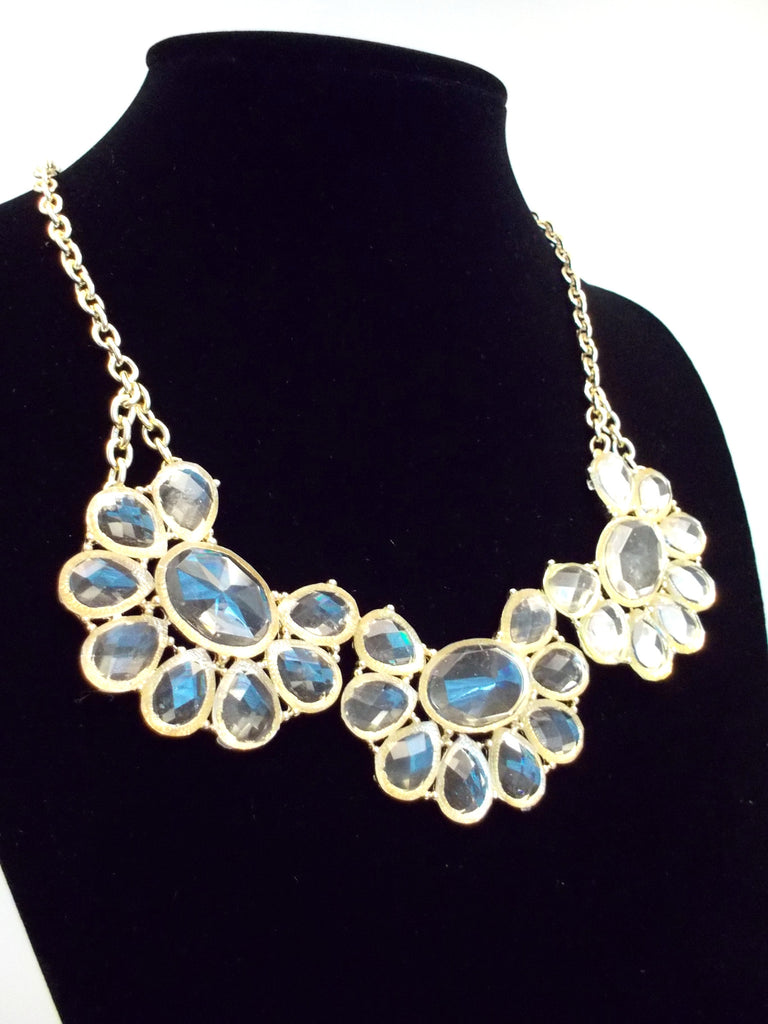 Clear Lucite Jeweled Floral Necklace