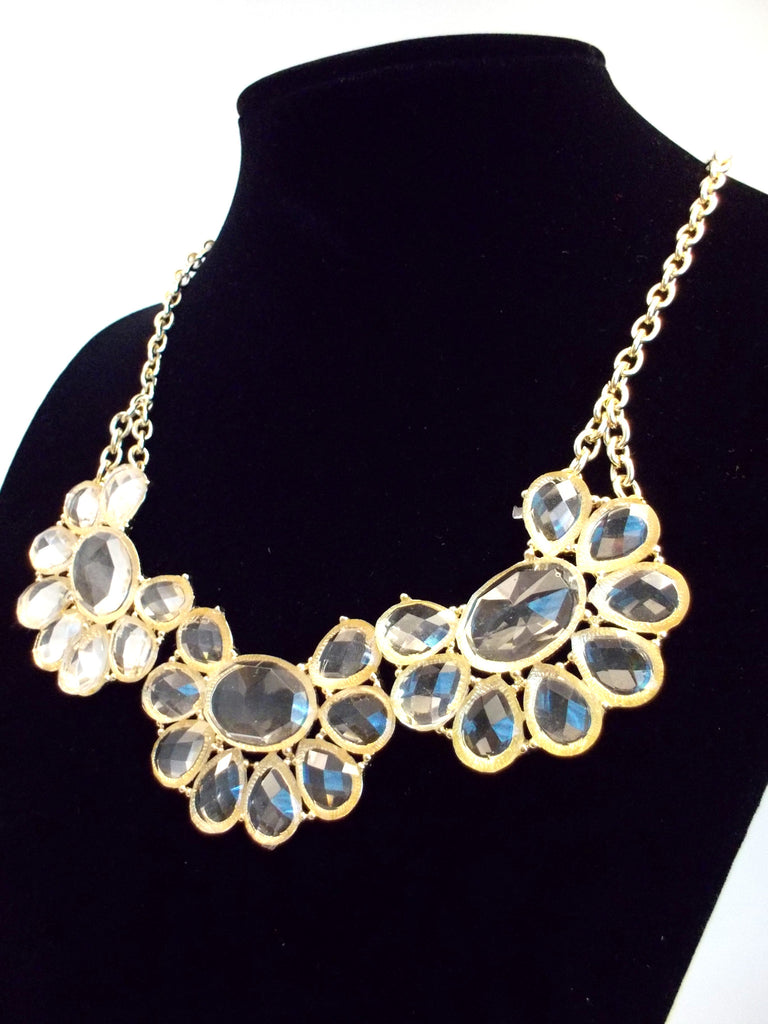 Clear Lucite Jeweled Floral Necklace