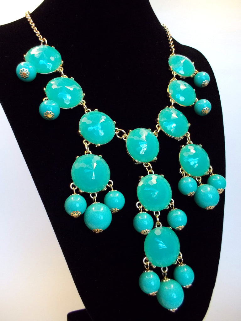 Bubble JEWELED Statement Necklace- Aqua Blue