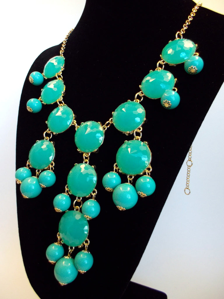 Bubble JEWELED Statement Necklace- Aqua Blue
