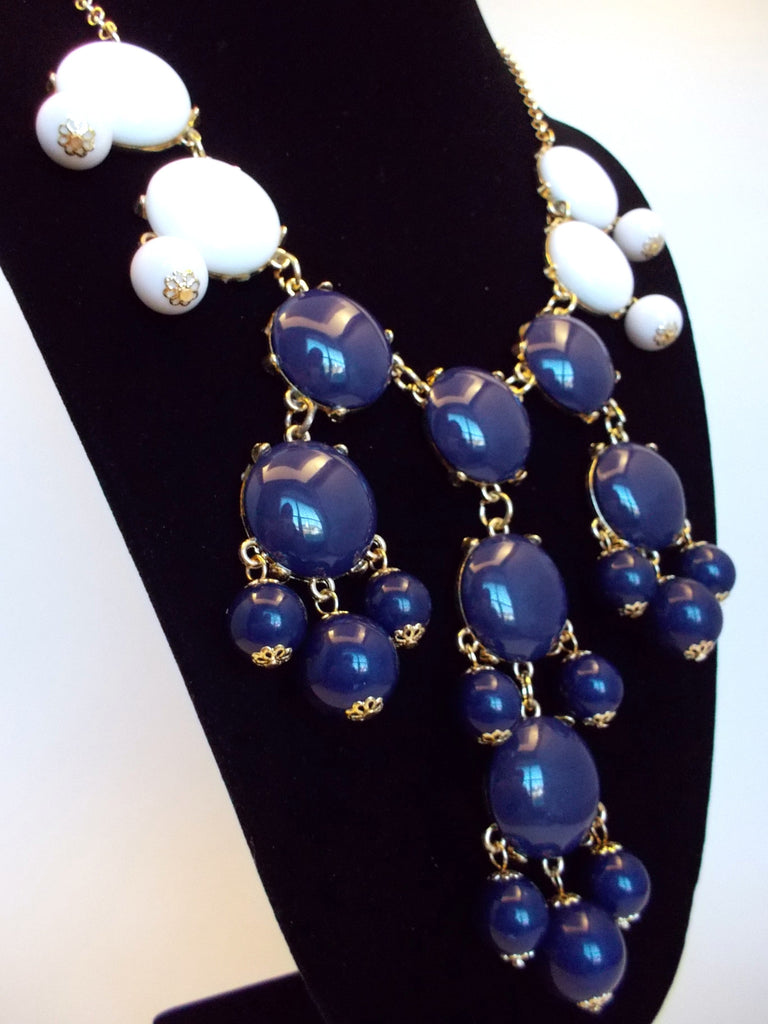 Bubble COLOR-BLOCK Statement Necklace- Navy & White