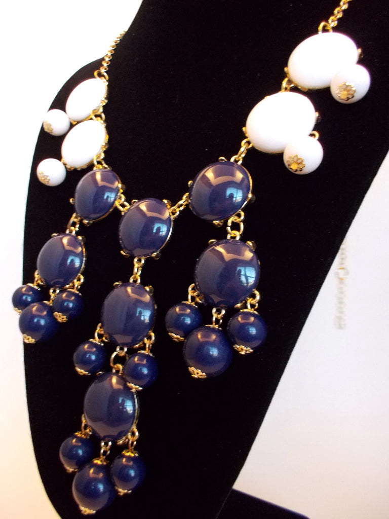 Bubble COLOR-BLOCK Statement Necklace- Navy & White