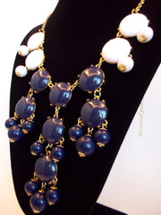 Bubble COLOR-BLOCK Statement Necklace- Navy & White