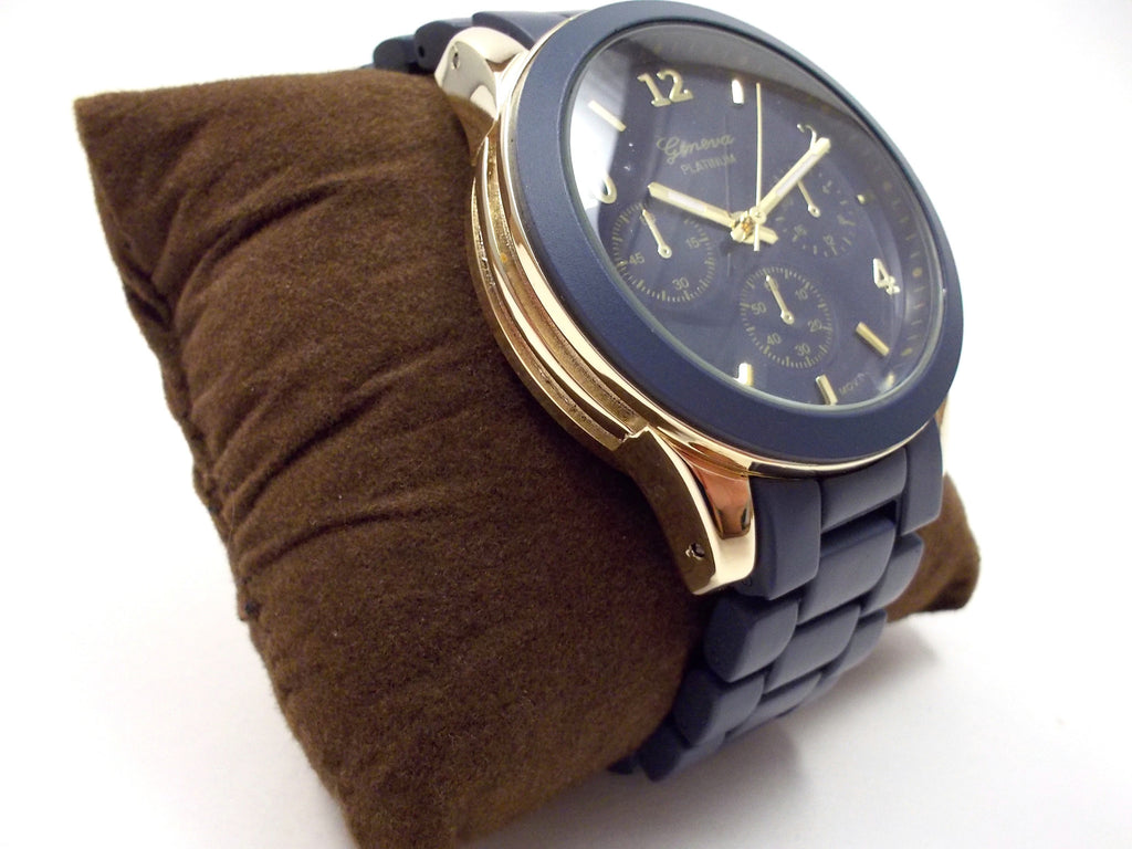 Ceramic Oversized Geneva Platinum Watch- Navy