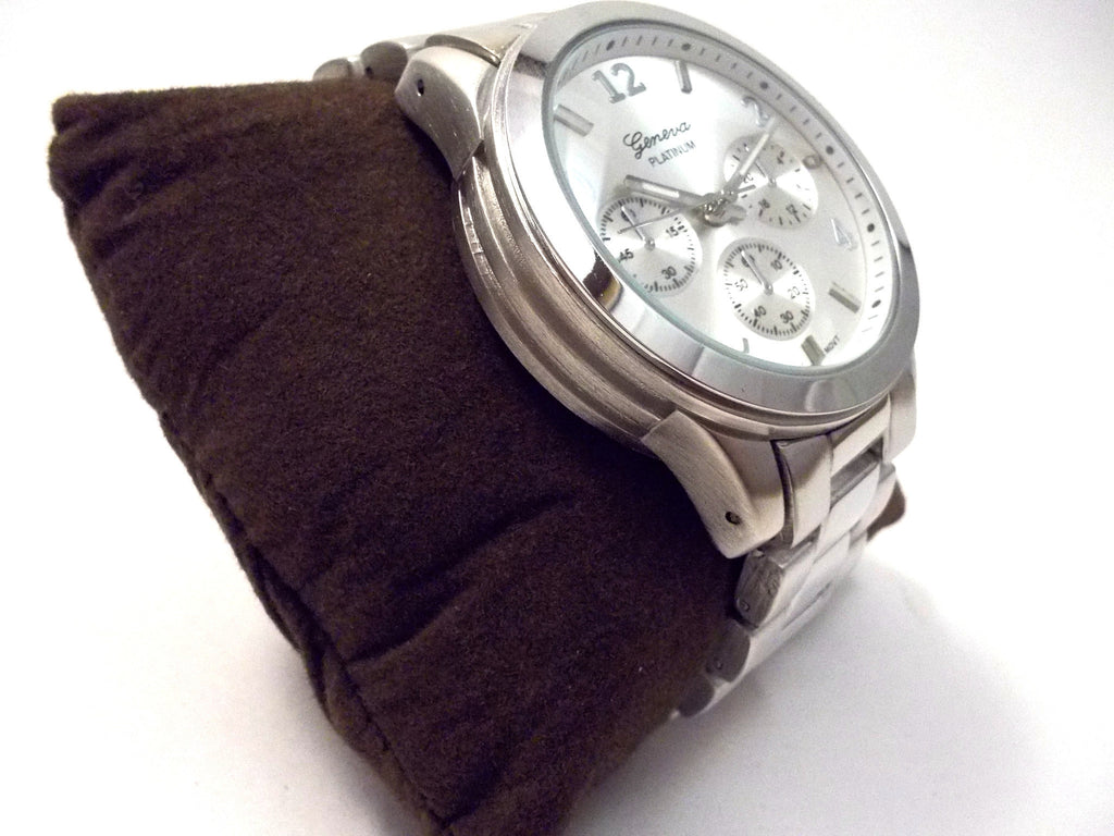 Metal Oversized Geneva Platinum Watch- Silver