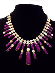 Crystal Spike Bib Statement Necklace- Purple