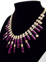 Crystal Spike Bib Statement Necklace- Purple