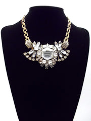 Luxe Crystal Compilation Statement Necklace- Crystal Clear