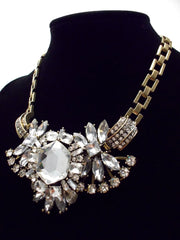 Luxe Crystal Compilation Statement Necklace- Crystal Clear