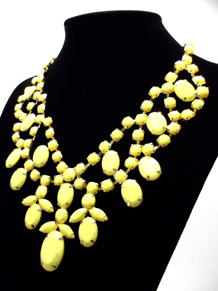 Bold Rhinestone Statement Necklace- Yellow