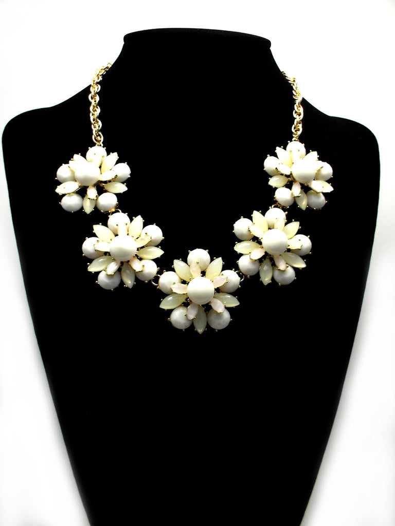Floral Jeweled Gemstone Necklace- Ivory