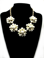 Floral Jeweled Gemstone Necklace- Ivory