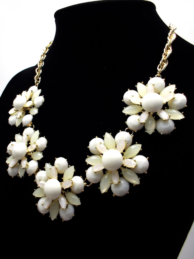 Floral Jeweled Gemstone Necklace- Ivory