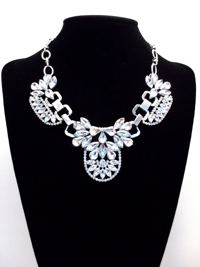 Luxe Crystal Icing Statement Necklace- Silver