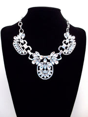Luxe Crystal Icing Statement Necklace- Silver